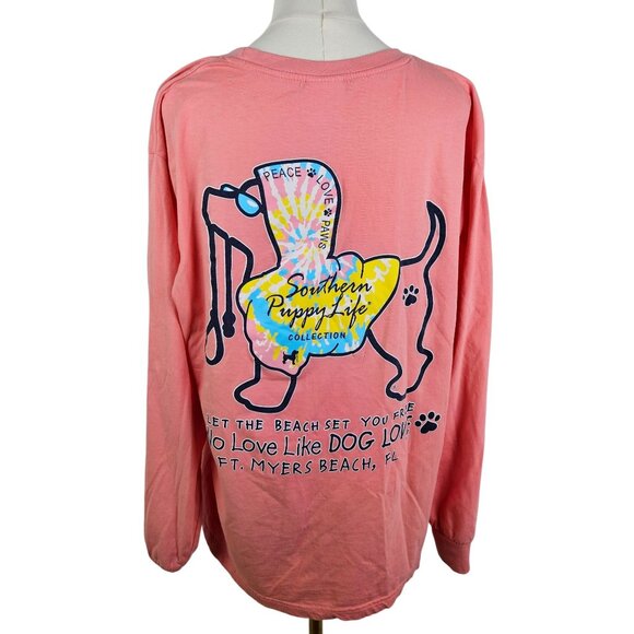 Southern Spirit Tops - Southern Spirit Puppy Life Pink Long Sleeve T-Shirt Large Ft Myers Beach Dog Tee